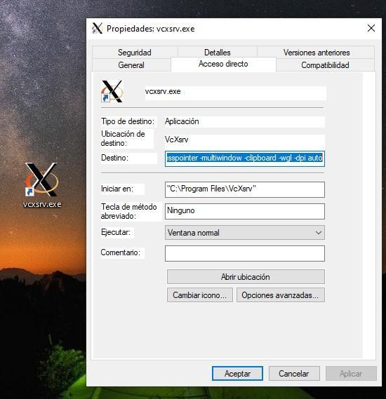 acceso directo servidor X11
