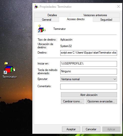 acceso directo terminal